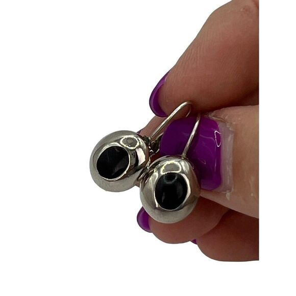 Liz Claiborne Earrings Black Silver Tone Dangle Drop Signed Dainty Minimalist - Picture 7 of 8